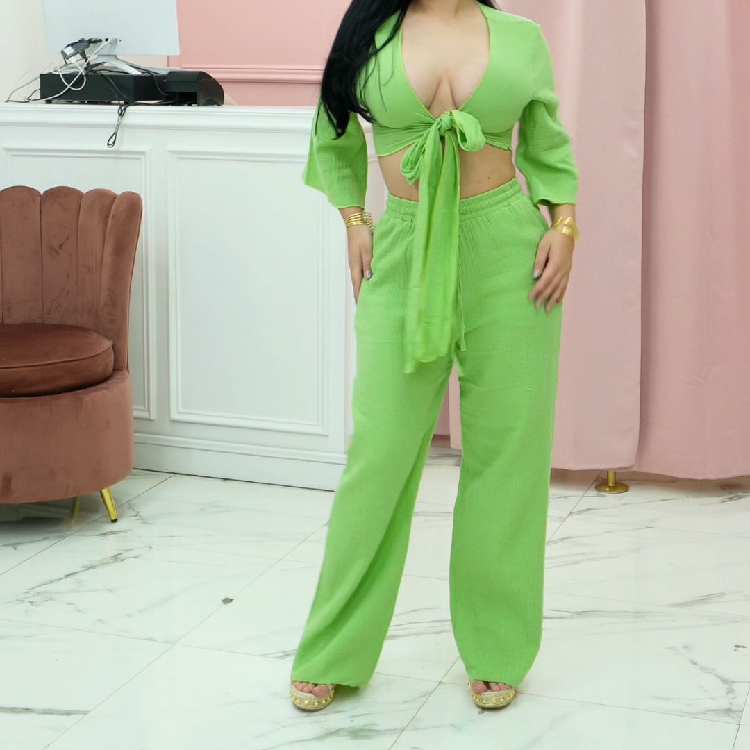SET BLUSA CON AMARRE+ PANTALÓN