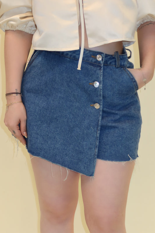 SHORT-FALDA CRUZADA BOTONES AZUL FUERTE