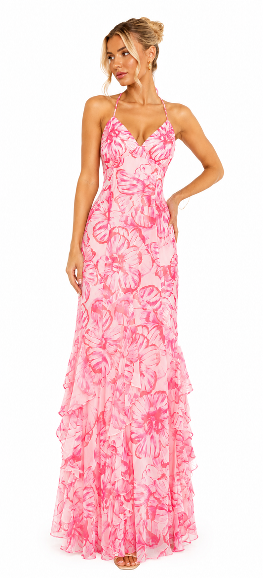 VESTIDO FLORAL MAXI PARIS PINK