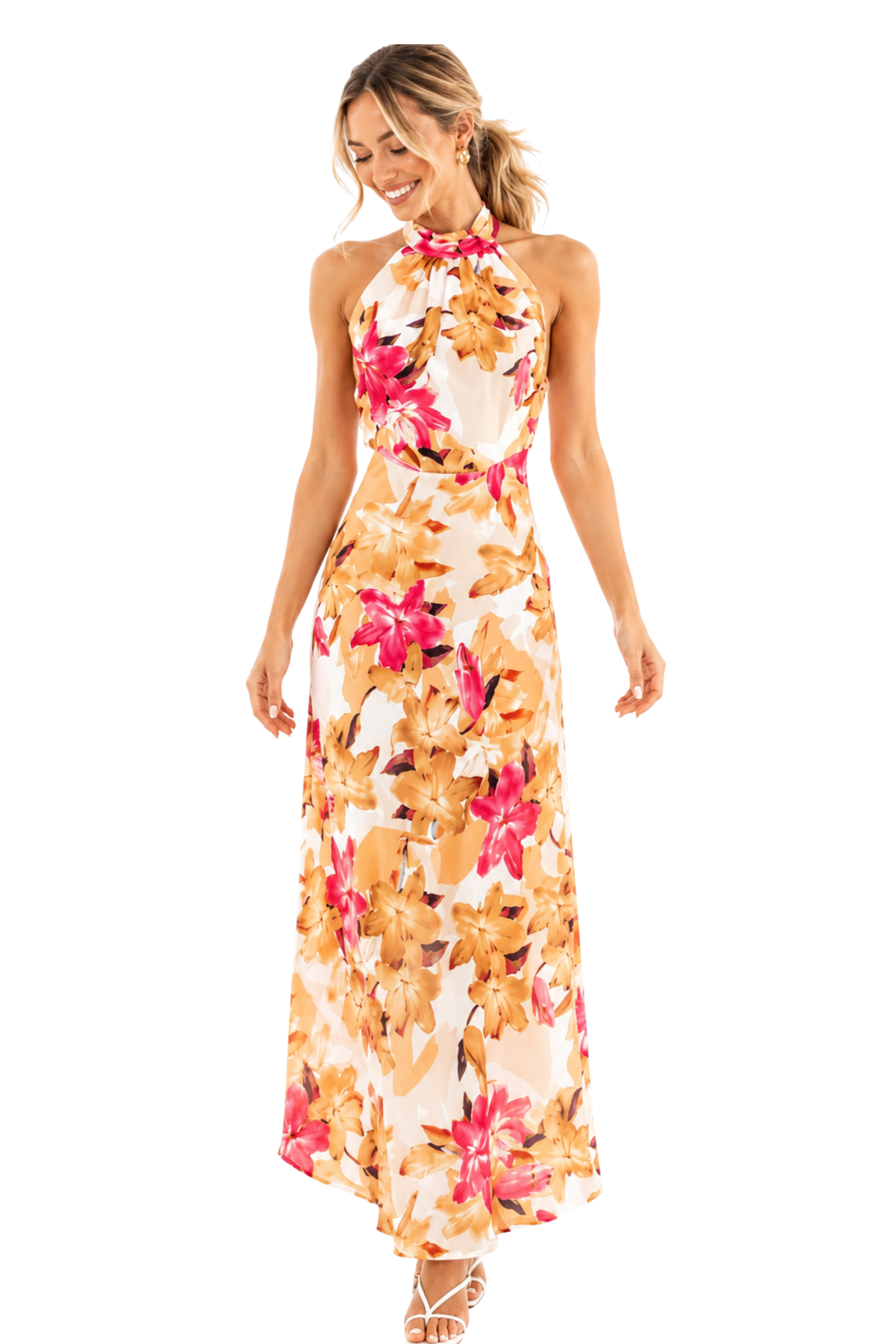 VESTIDO ELZAIRE  PINK FLORAL MIDI