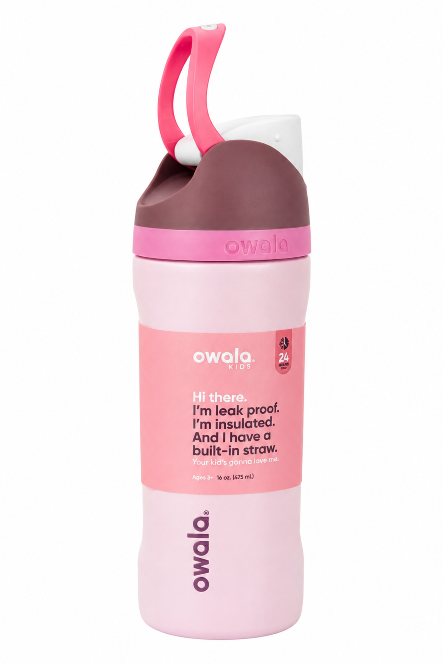TERMO OWALA   BABY PINK CON TAPA CAFÉ 16 OZ