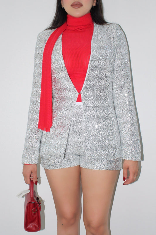 CONJUNTO LENTEJUELA PLATA BLAZER + SHORT