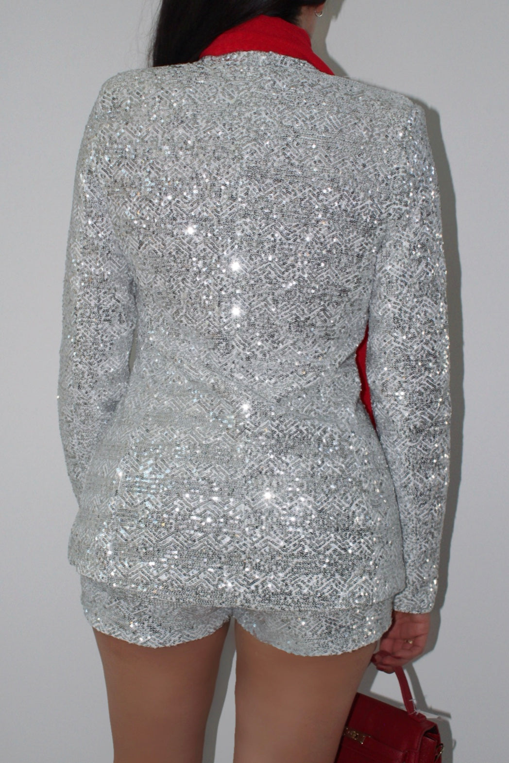 CONJUNTO LENTEJUELA PLATA BLAZER + SHORT