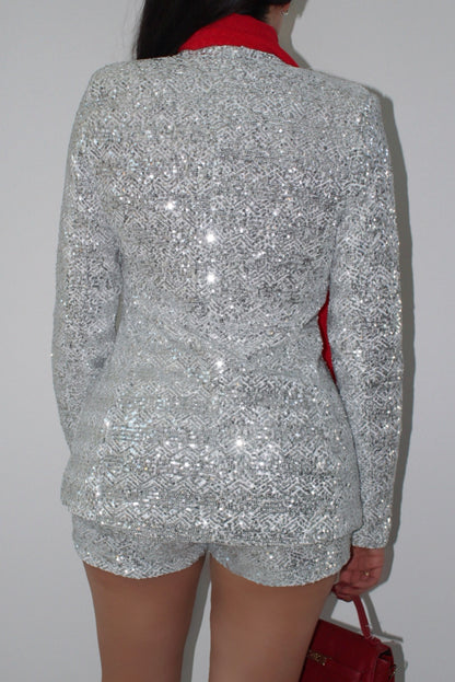 CONJUNTO LENTEJUELA PLATA BLAZER + SHORT