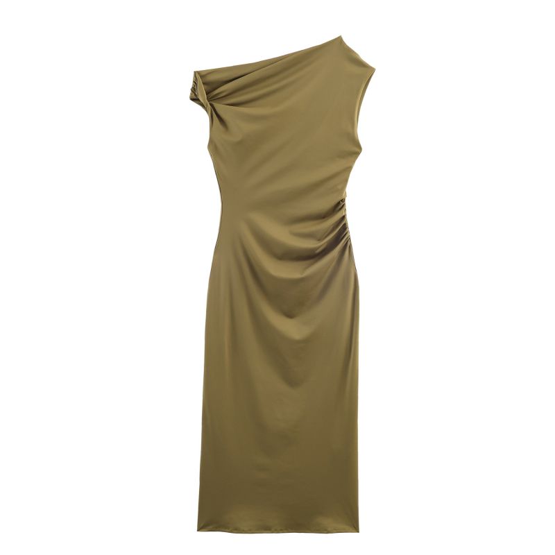 VESTIDO OLIVE GREEN DRAPED MIDI