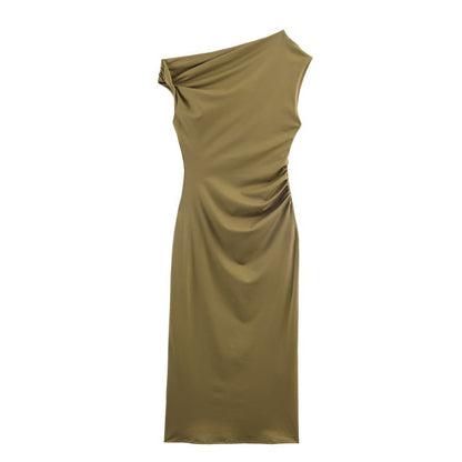 VESTIDO OLIVE GREEN DRAPED MIDI