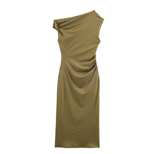 VESTIDO OLIVE GREEN DRAPED MIDI