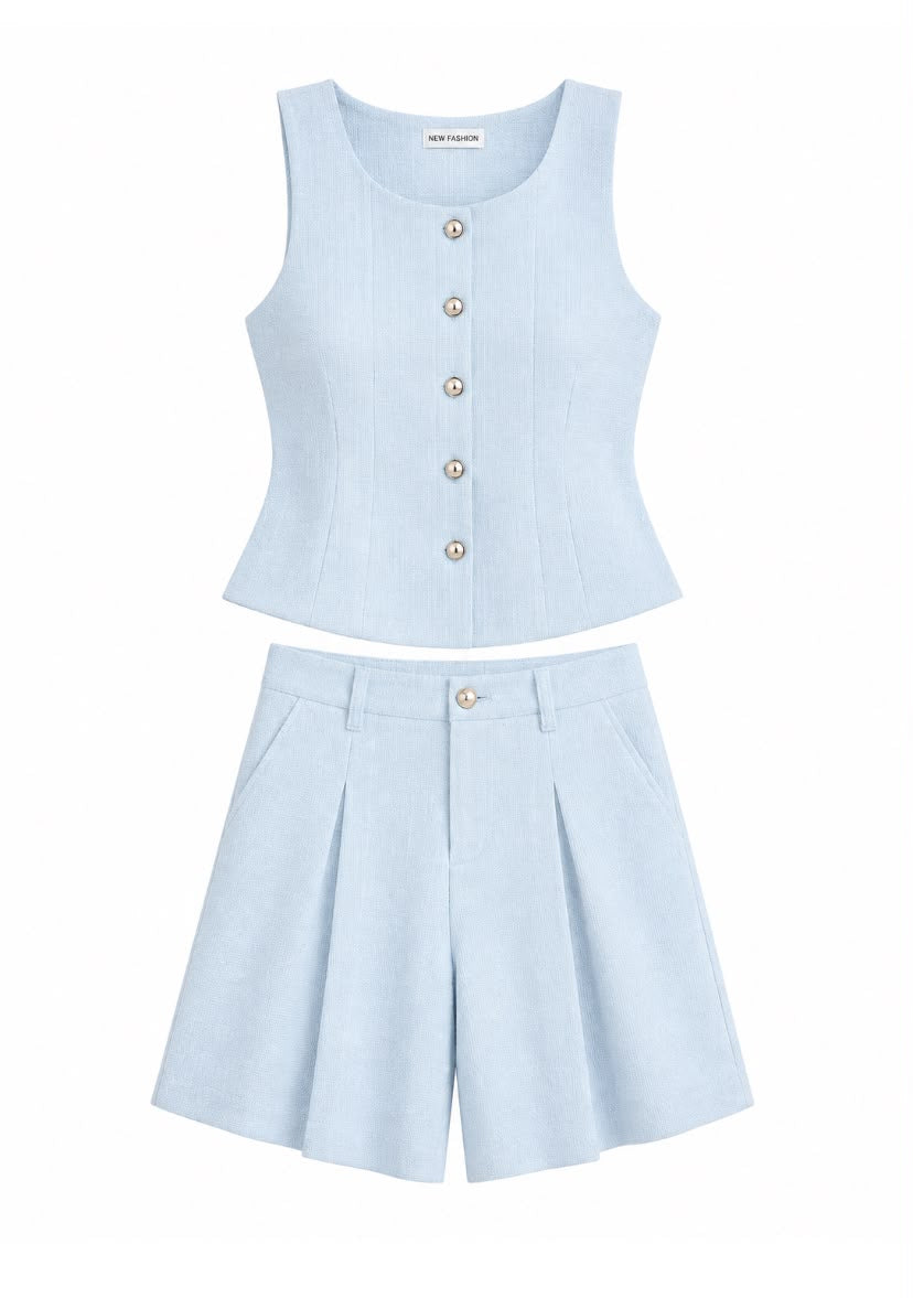 SET AMALFI BABY BLUE CHALECO + SHORT