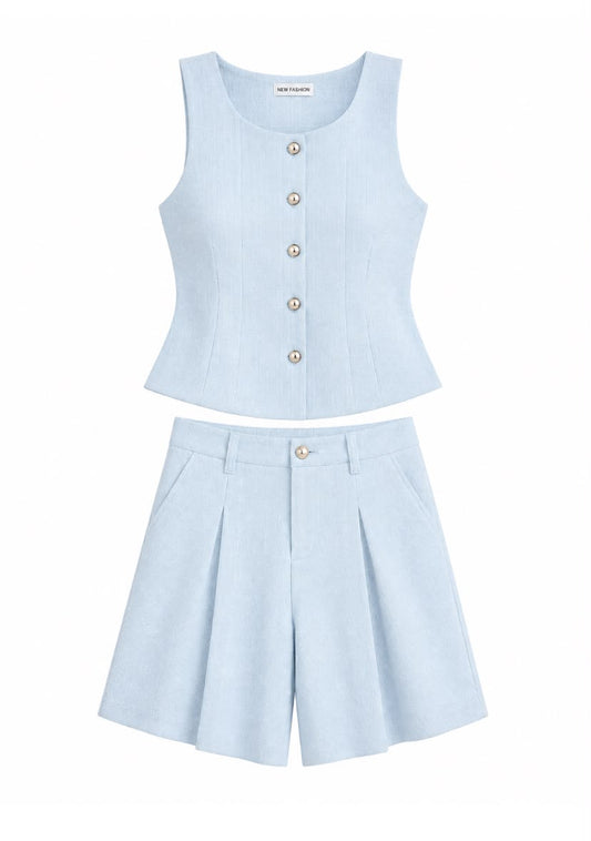 SET AMALFI BABY BLUE CHALECO + SHORT