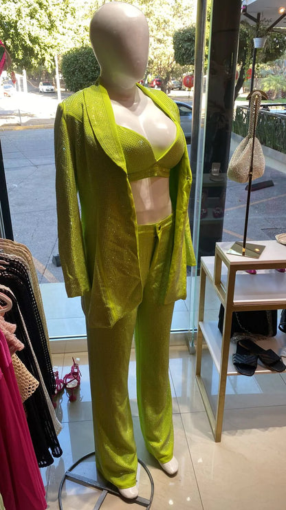 CONJUNTO VERDE FOSFO CON PIEDRAS PLATA