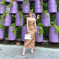 VESTIDO STRAPLE METALICO CAFÉ