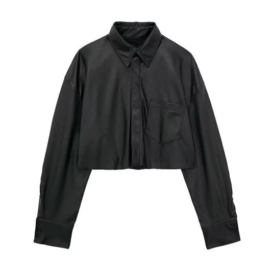 CAMISA EFECTO PIEL NEGRO CON BOLSA