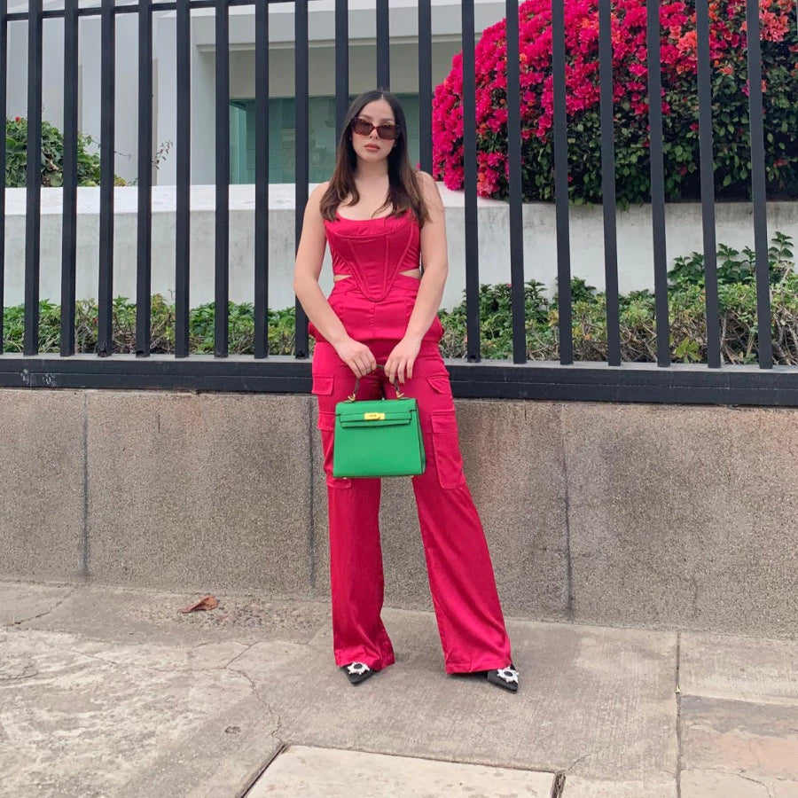 JUMPSUIT ROSA SATIN CARGO Y TOP