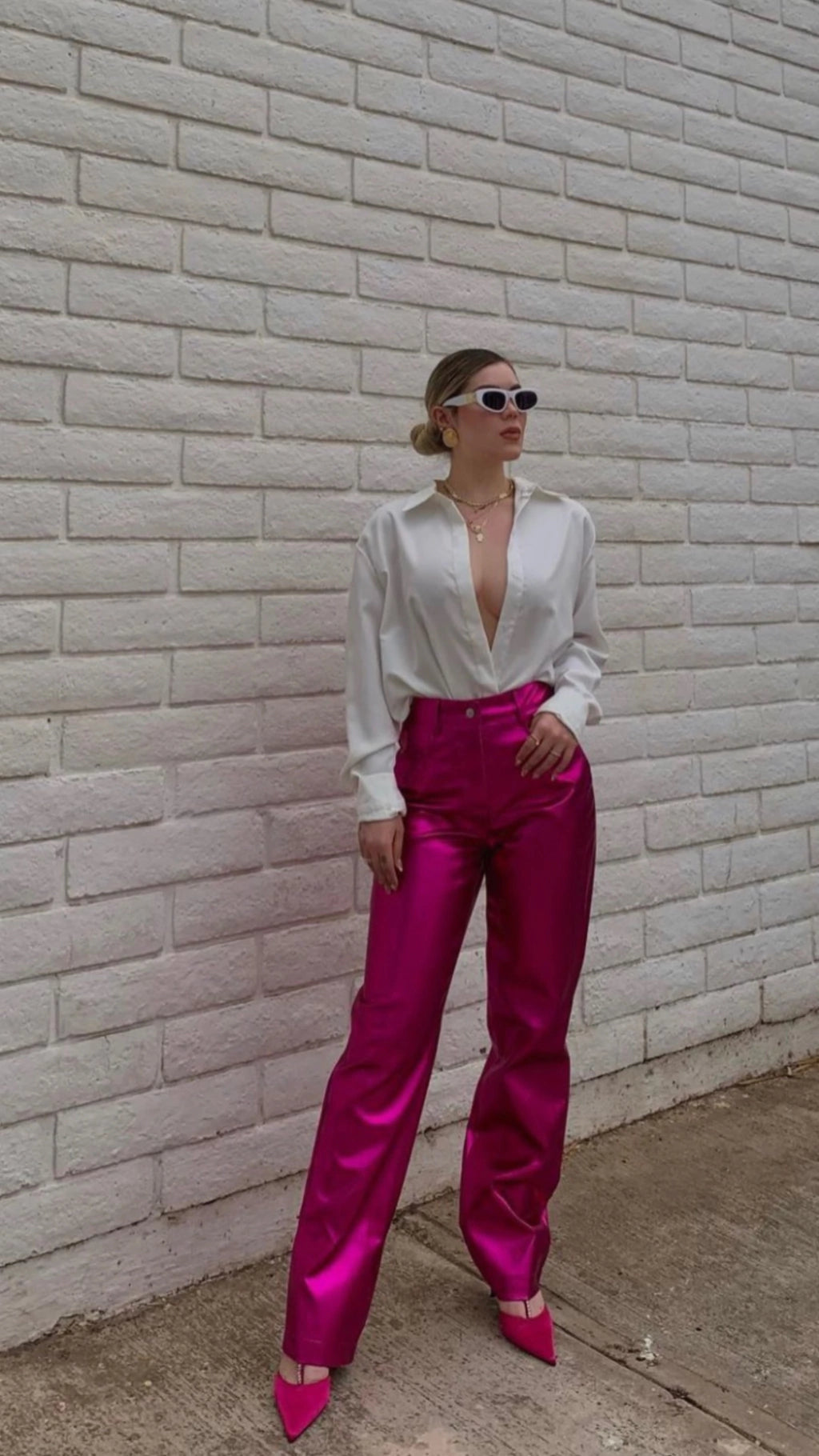 PANTALON METALICO ROSA FUSCIA