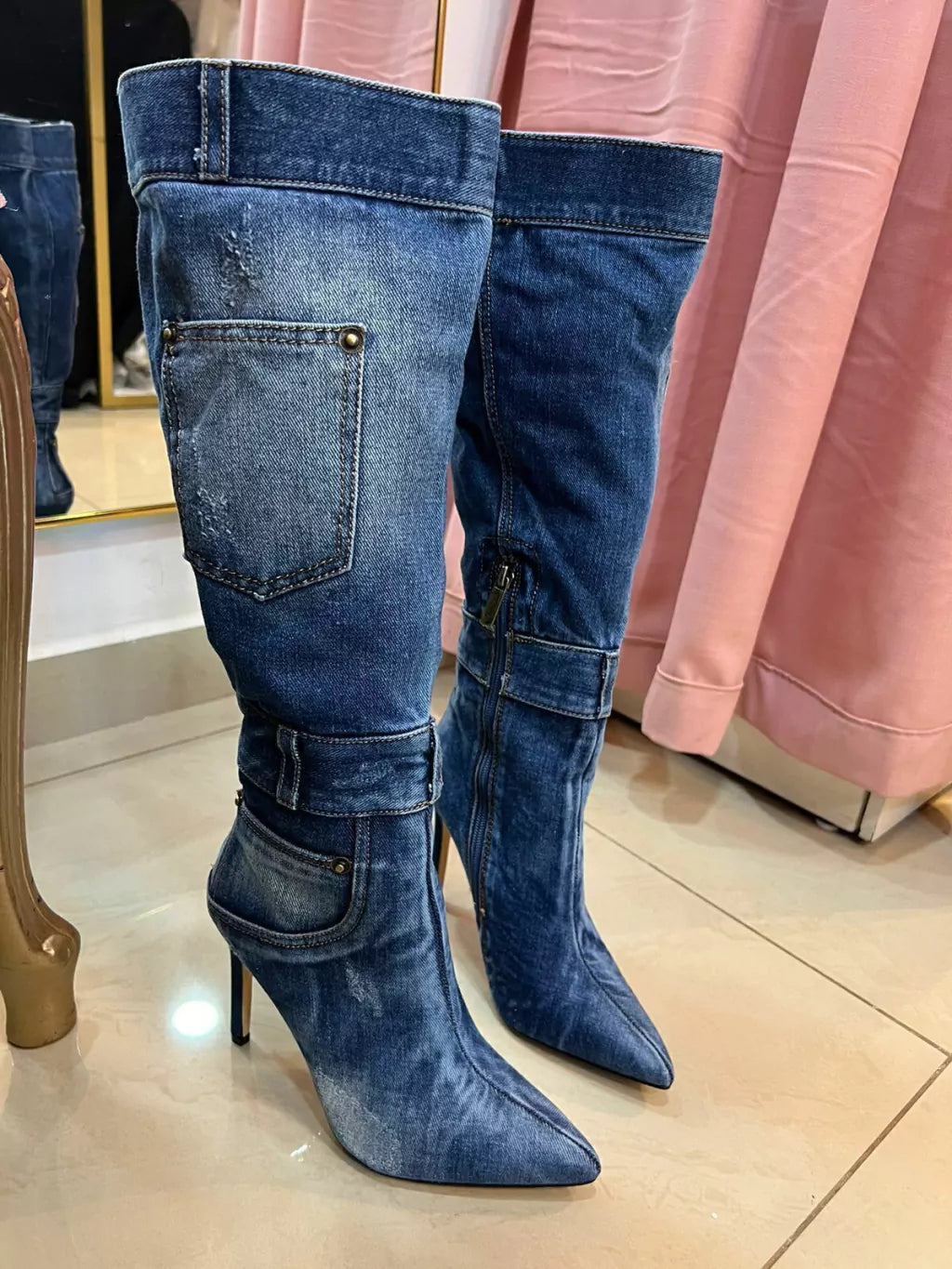BOTA DENIM JEANS CON BOLSAS