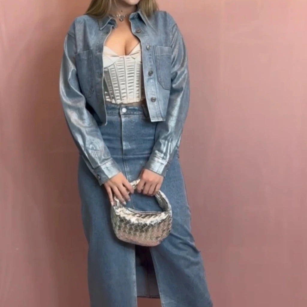 CONJUNTO CHAMARRA + FALDA MZC METALIZADA"