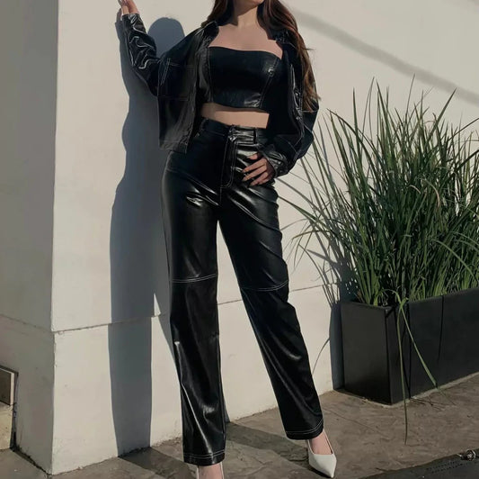 CONJUNTO TOP+ PANTALON+ CHAMARRA