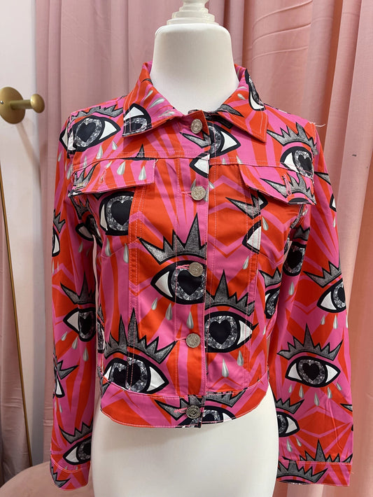 CHAMARRA CORTA ROSA/NARANJA Y OJITOS