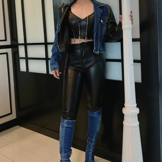PANTALÓN TUBO VINIPIEL NEGRO
