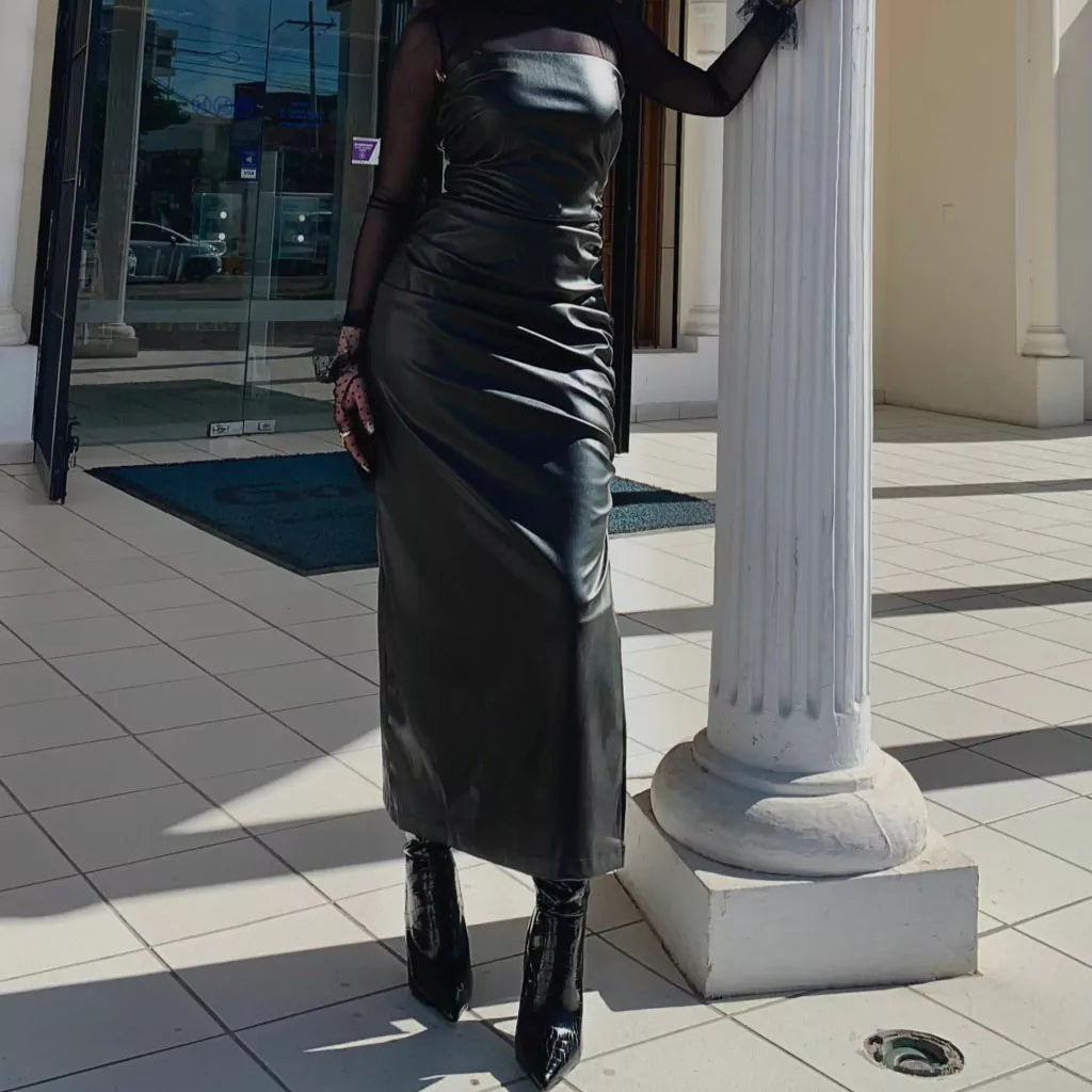 VESTIDO MIDI VINIPIEL NEGRO