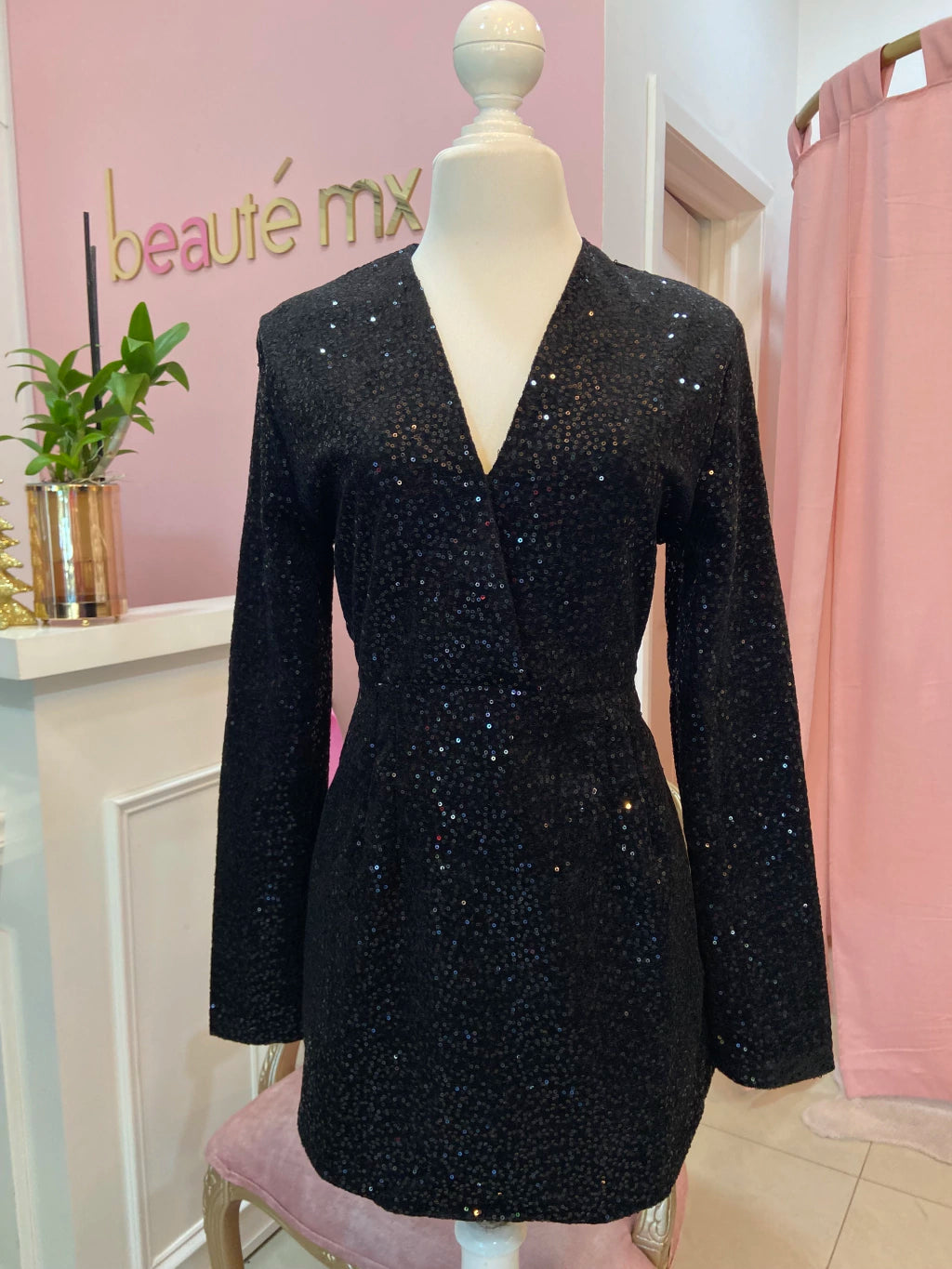 VESTIDO LENTEJUELA CHICA NEGRO