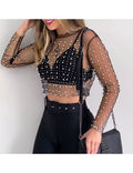 BLUSA MESH PERLAS COLOR NEGRO