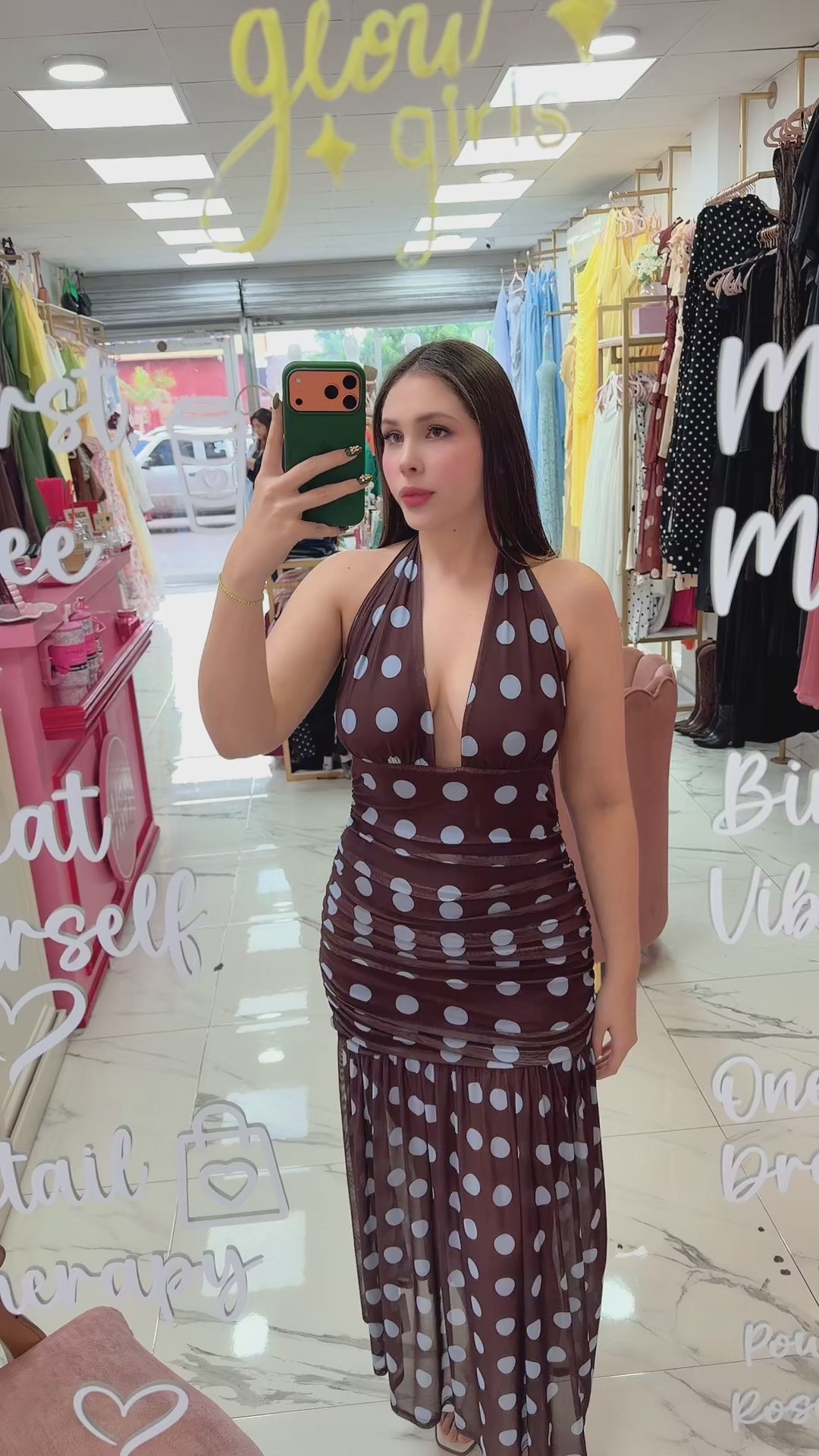 VESTIDO NORÉLINE POLKA DOT CAFÉ MIDI