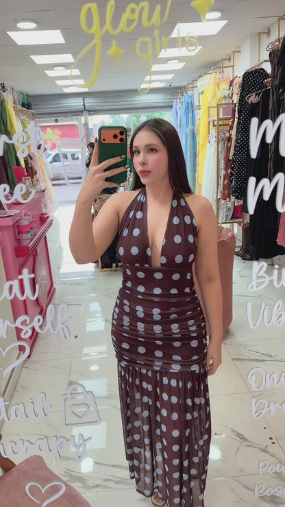 VESTIDO NORÉLINE POLKA DOT CAFÉ MIDI