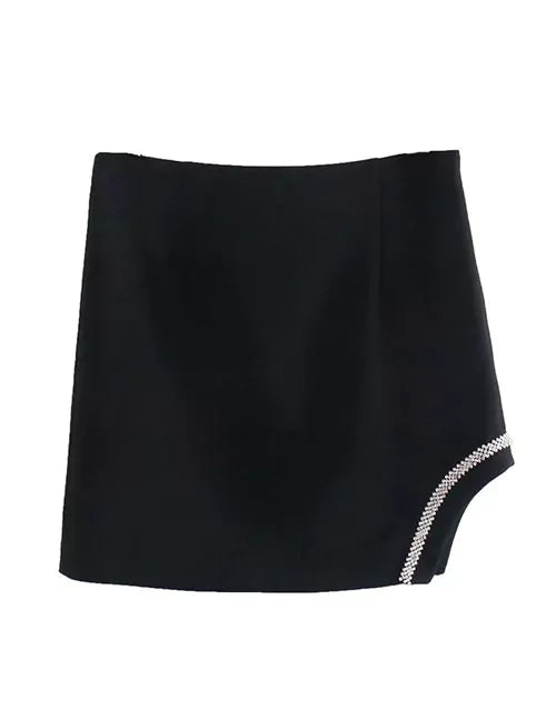 FALDA NEGRA CON PIEDRAS PLATA