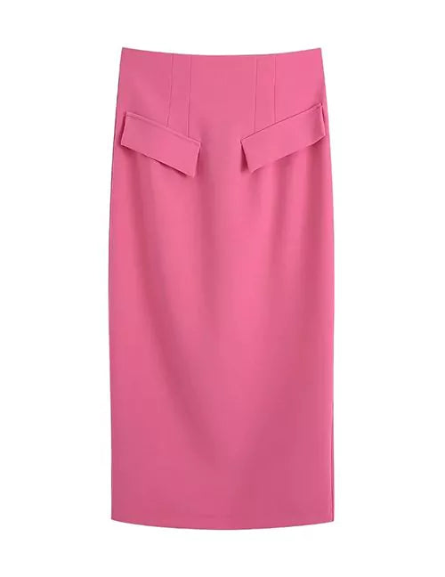 FALDA ROSA CORAL 2 BOLSAS ENFRENTE LARGA