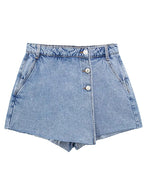 SHORT-FALDA CRUZADA BOTONES AZUL CLARO